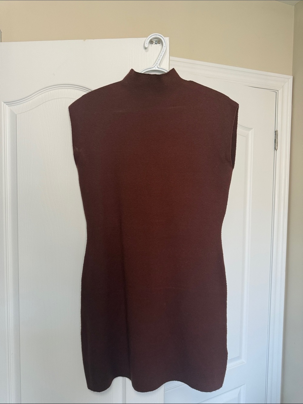 Sleeveless Turtleneck Knit Tunic - Brown